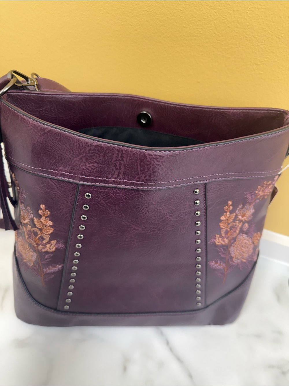 Women's Purple Floral Studded Shoulder Bag
